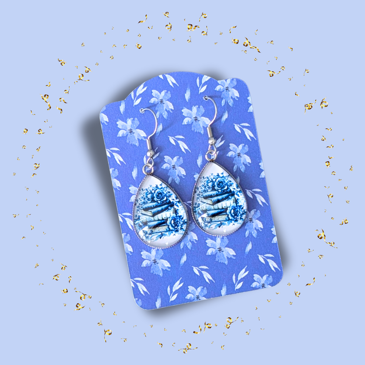 Boucles d'oreilles « Pile de livres » - bleu clair