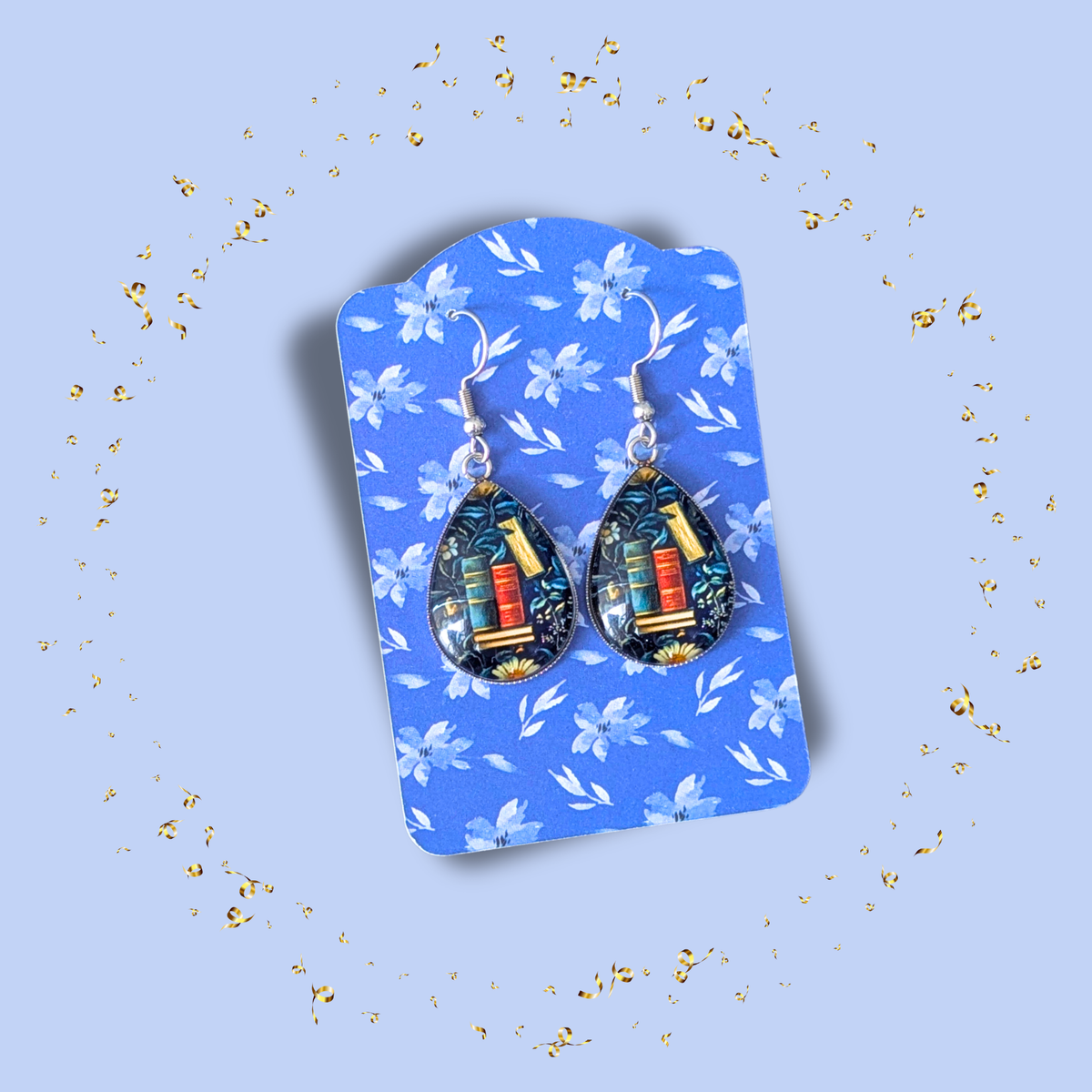 Boucles d'oreilles « Pile de livres » - bleu foncé