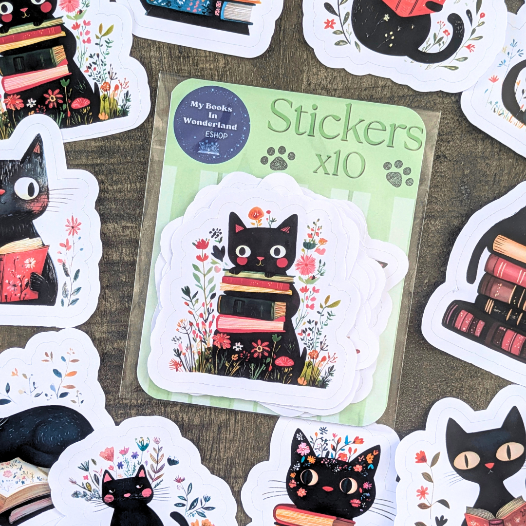 Pochette de 10 grands stickers Chats lecteurs