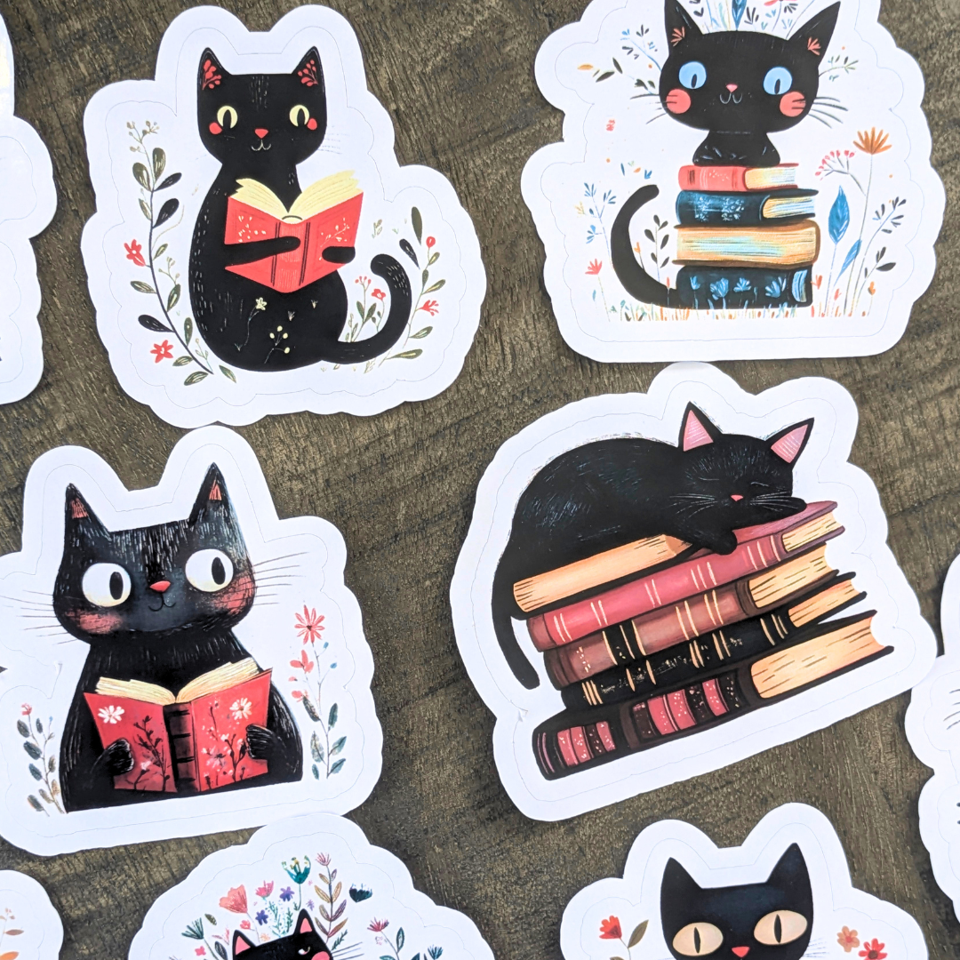 Pochette de 10 grands stickers Chats lecteurs