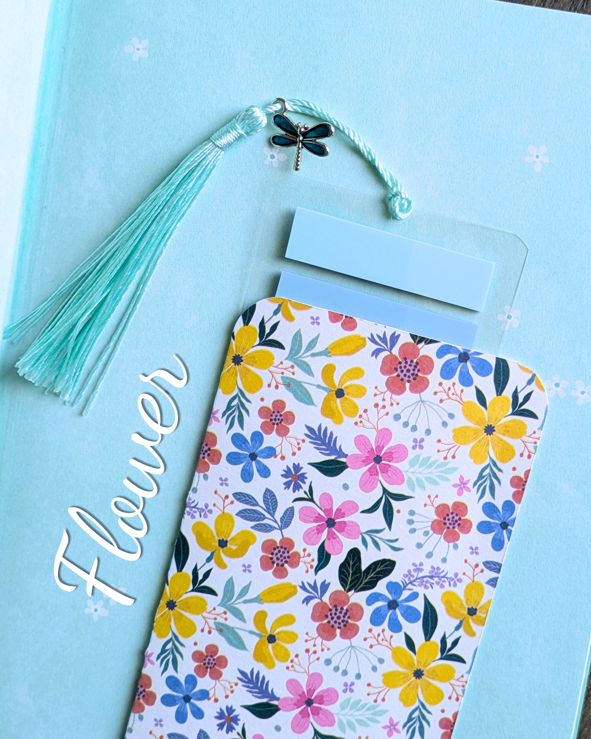 Pochette marque-page avec post-it Flower– Création signature MyBooksInWonderland