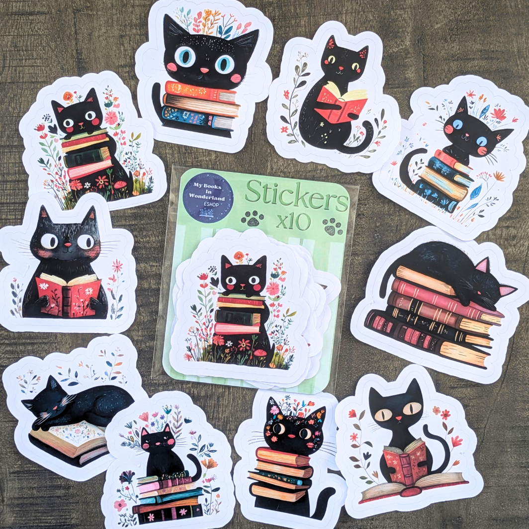 Pochette de 10 grands stickers Chats lecteurs
