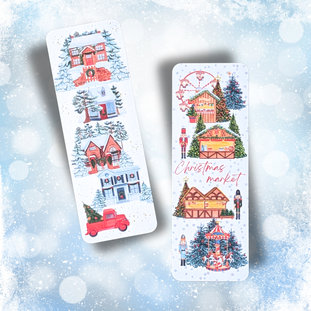 Lot de 2 marque-pages irisés Small Town & Christmas Market – Collection Noël