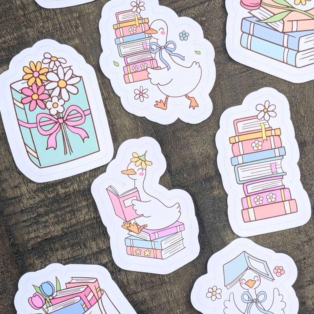Pochette de 10 grands stickers Oies lectrices & Printemps