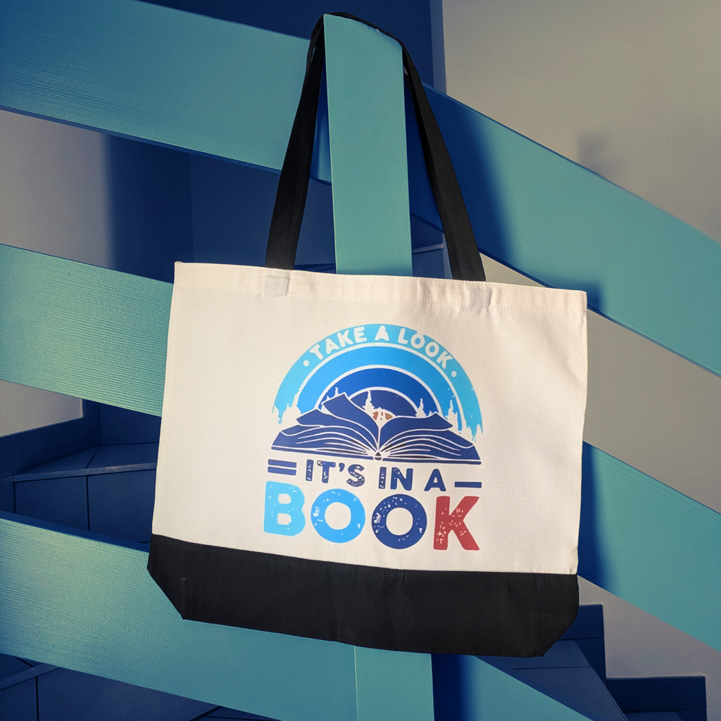 Tote-bag Take a look it's in a book (bleu) – Sac cabas personnalisé Book Lover