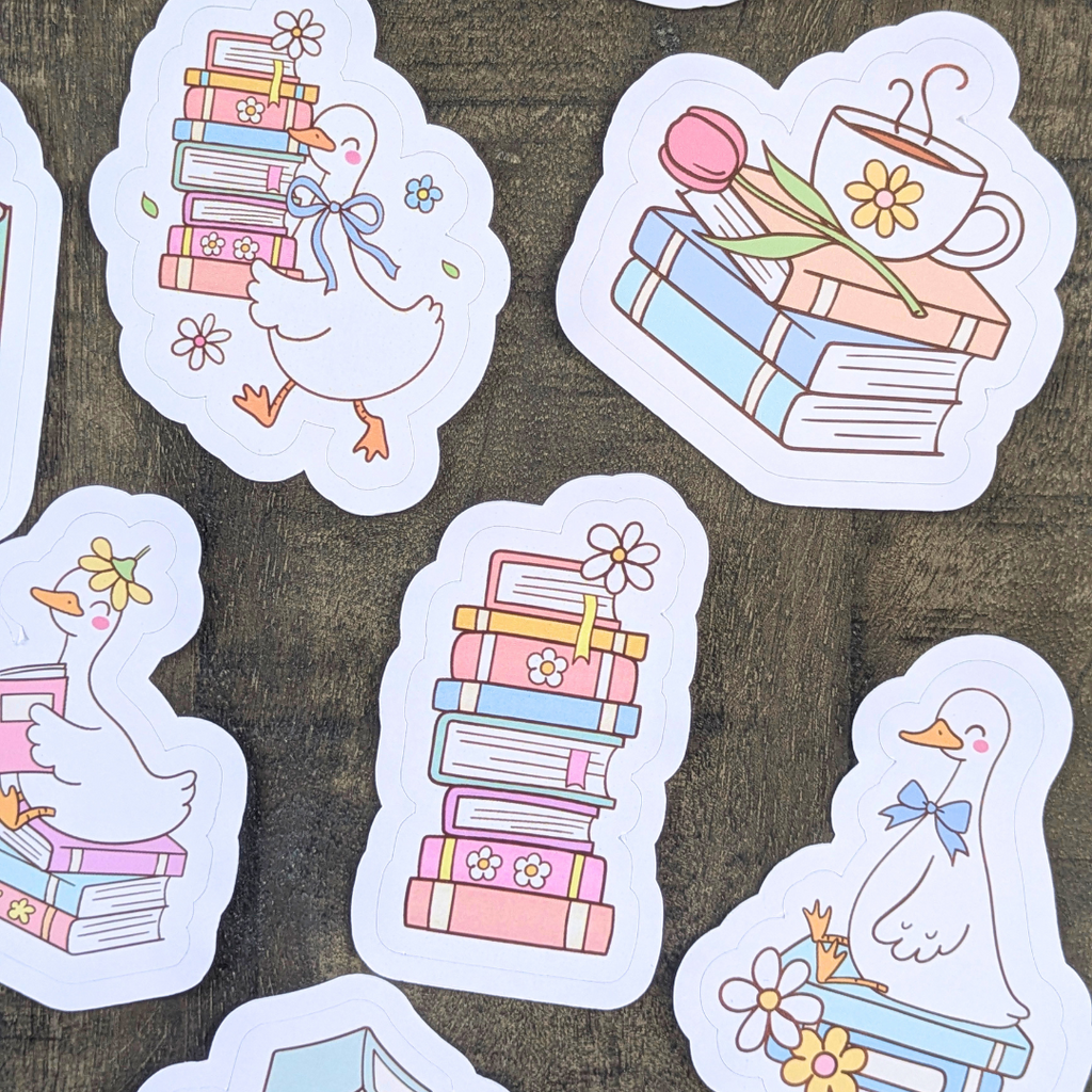 Pochette de 10 grands stickers Oies lectrices & Printemps