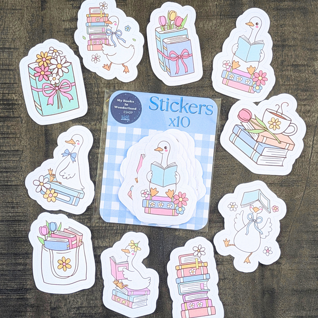 Pochette de 10 grands stickers Oies lectrices & Printemps