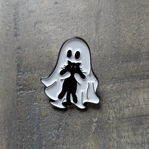 Badge / Pin's métallique Fantôme et chat
