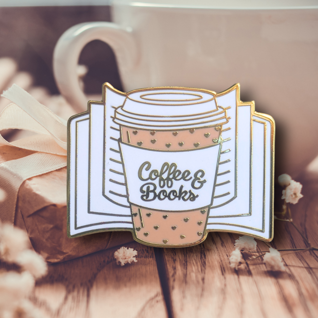 Badge / Pin's métallique Coffee and books