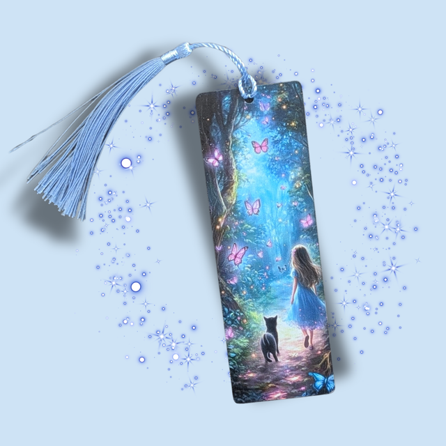 Marque-page acrylique Alice pompon bleu clair – Collection Alice in Wonderland