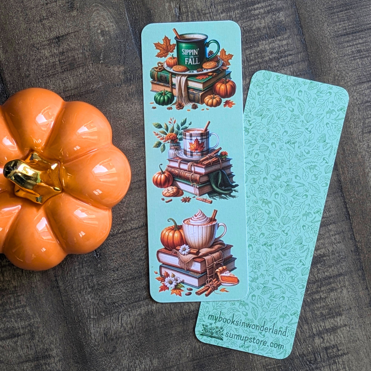 Lot de 3 marque-pages « Automne Gourmand » – Beige, Vert & Vieux rose