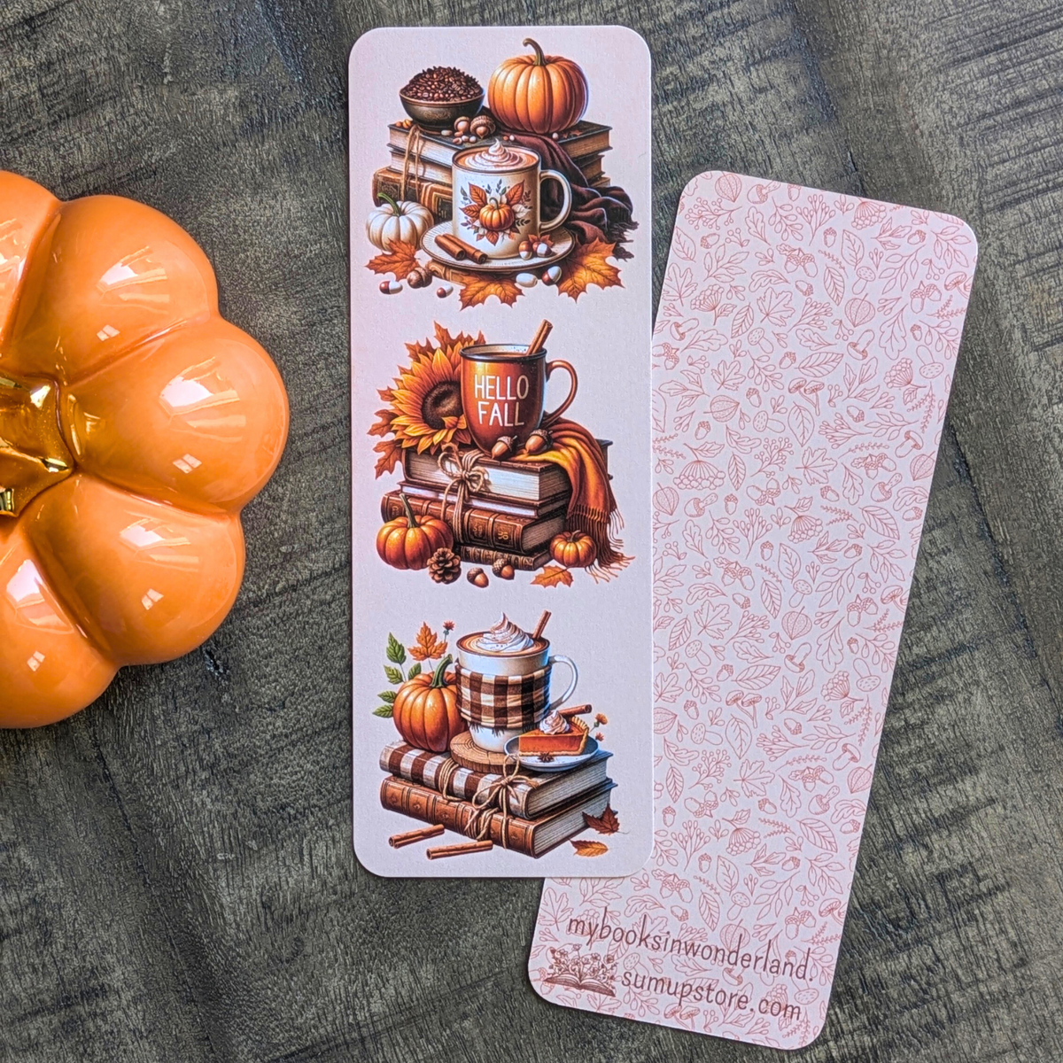Lot de 3 marque-pages « Automne Gourmand » – Beige, Vert & Vieux rose