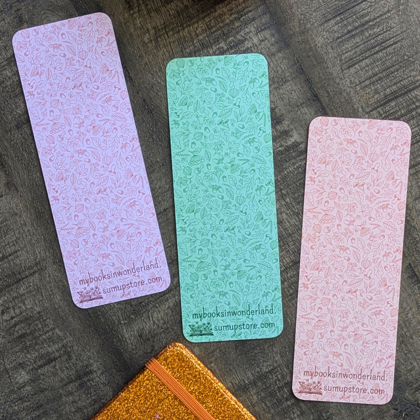 Lot de 3 marque-pages « Automne Gourmand » – Beige, Vert & Vieux rose