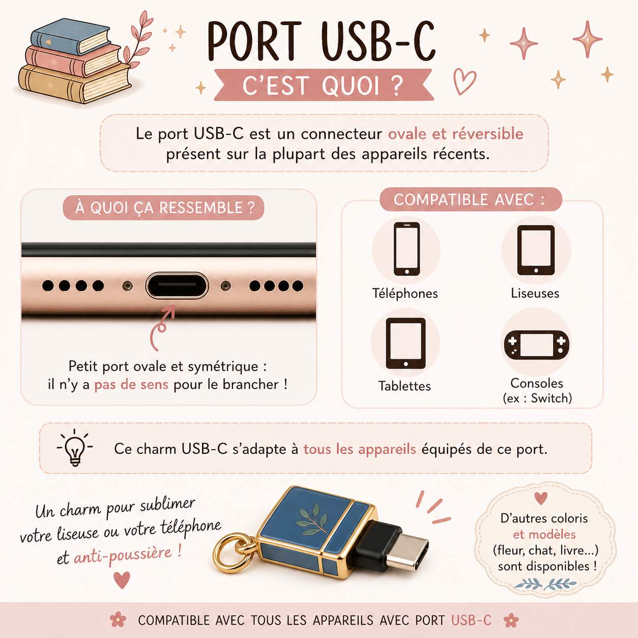 Charm smartphone, liseuse ou tablette Chat lecteur (différents modèles)